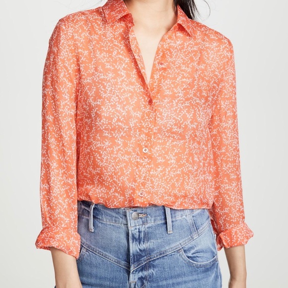 Equipment Essential Sheer Silk Blouse Orange Print - Picture 3 of 10